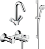 Комплект для ванной Смеситель Hansgrohe Logis 71243000 + Смеситель Hansgrohe Logis 71222000 + Душевой гарнитур Hansgrohe Crometta 26651400