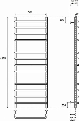Полотенцесушитель электрический Point PN09152E П12 500x1200 левый/правый, хром