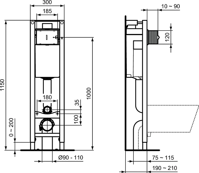 Комплект инсталляция с подвесным унитазом Ideal Standard I.life A WA330101 с сиденьем микролифт