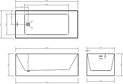 Акриловая ванна Abber 170x75 AB9274-1.7, белый