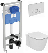 Комплект инсталляция с подвесным унитазом Ideal Standard Connect P211601 с сиденьем микролифт и клавишей смыва хром