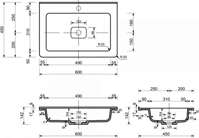 Раковина накладная Style Line Каре 60 СС-00002261, белый