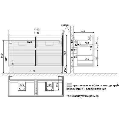 Тумба под раковину Lemark Combi LM03C125T-Beton белый, серый