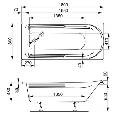 Ванна акриловая Vagnerplast Hera 180х80 VPBA180HER2X-04 белый