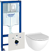Инсталляция Grohe Rapid SL 38775001 с унитазом Stworki Merlingen 38750001/HWH55 HWH55, крышка микролифт, клавиша хром