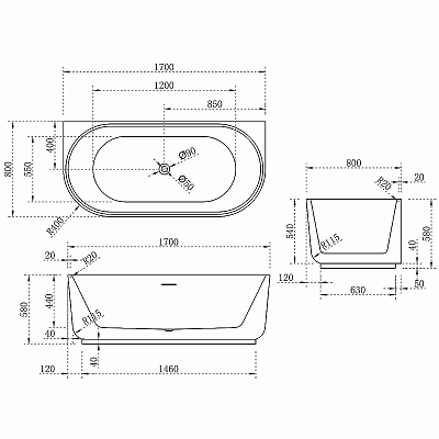 Акриловая ванна Vincea 170x80 VBT-621, белая