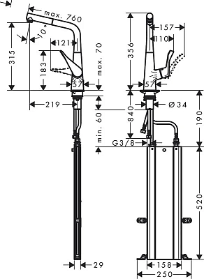 Смеситель для кухни Hansgrohe Metris Select 73828000 хром