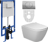 Комплект Унитаз подвесной STWORKI Карлстад 5610 безободковый + Крышка Lento 0405 с микролифтом + Инсталляция + Кнопка 230823 хром матовый