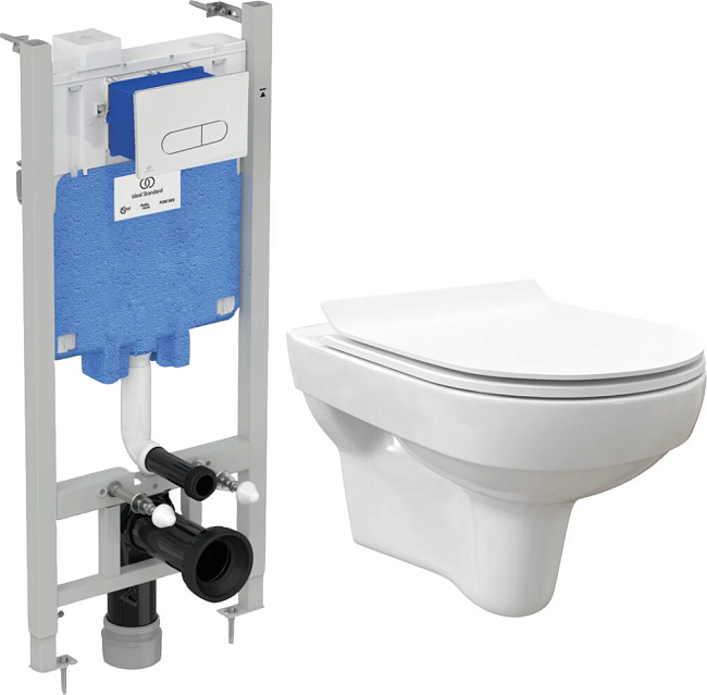 Инсталляция Ideal Standard ProSys Eco Frame 2.0 с унитазом Stworki Хельсинки Clean On DPL EO slim 63429, крышка микролифт, клавиша хром, R0464AA/63429