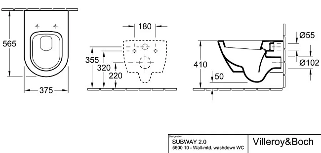 Инсталляция Villeroy&Boch с унитазом Subway 2.0 560010R1, сиденье микролифт клавиша хром, комплект