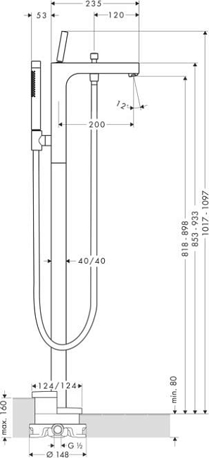 Напольный смеситель для ванны Axor Citterio 39451250, золото