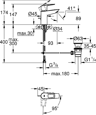 Смеситель для раковины Grohe BauLoop 22054001, хром