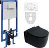 Комплект Унитаз подвесной STWORKI Ноттвиль SETK3104-2616 безободковый, с микролифтом, черный + Инсталляция + Кнопка 230824 белая