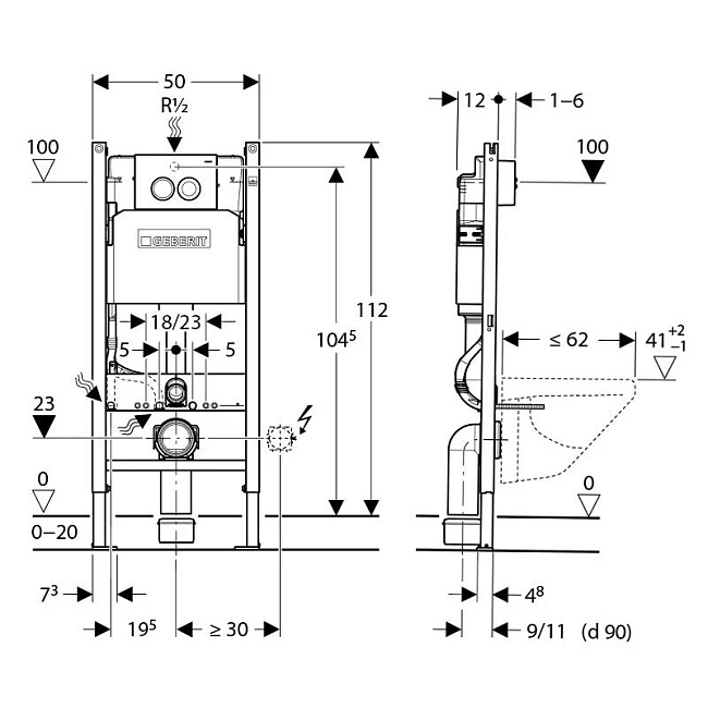 Инсталляция Geberit с безободковым унитазом AM.PM Spirit FlashClean C701700WH, с сиденьем микролифт, комплект 191894