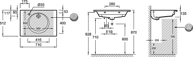 Раковина 71 см Jacob Delafon Odeon Rive Gauche EXAX112-00, белый