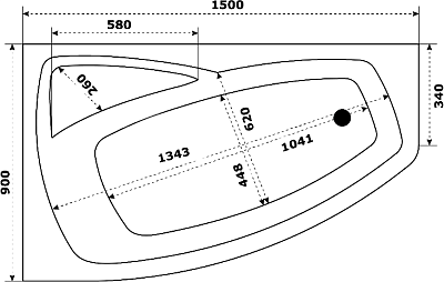 Акриловая ванна STWORKI Монтре L 150x90 см, угловая, с каркасом, асимметричная