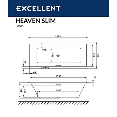 Акриловая ванна Excellent Heaven 170х75 WAEX.HEV17S.LINE.CR хром, белый