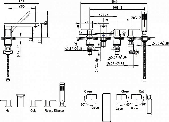 Смеситель на борт ванны Bravat Phillis F556101C, хром