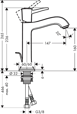 Смеситель Hansgrohe Metropol Classic 31302000 для раковины