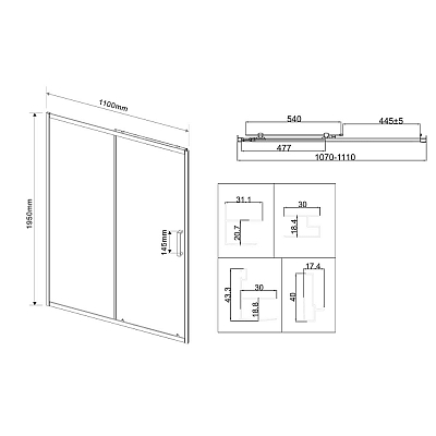 Душевая дверь Vincea City VDS-5CT110CLB 110x195 см, черный, стекло прозрачное