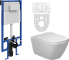 Комплект Унитаз подвесной STWORKI Карлстад 5610 безободковый + Крышка Lento 0405 с микролифтом + Инсталляция + Кнопка 230824 белая