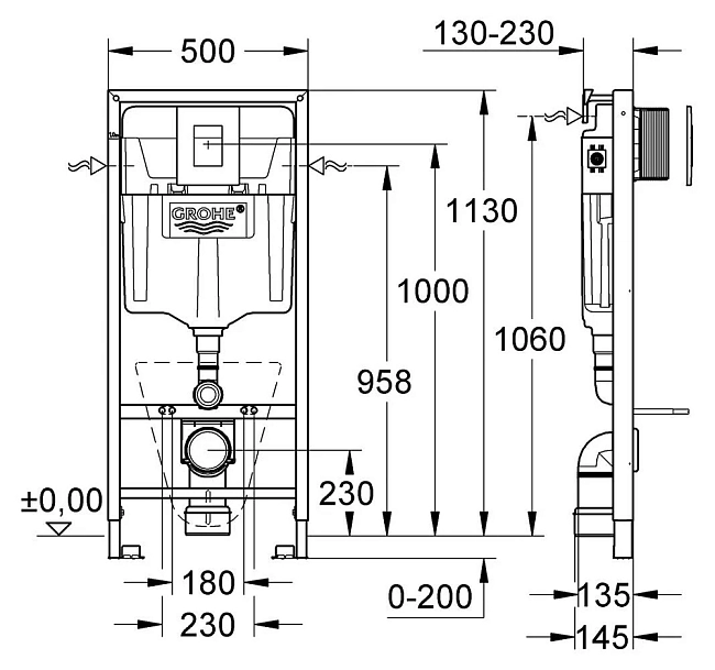Инсталляция Grohe 38775001, с безободковым унитазом Am.Pm Sensation FlashClean C301700WH, сиденье микролифт, комплект