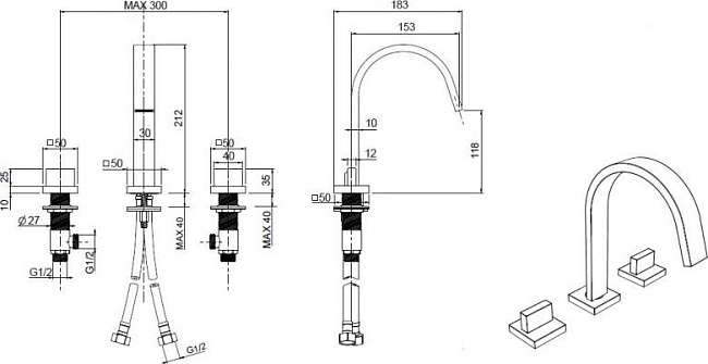 Смеситель для раковины Cezares UNIKA-BLS2-NOP-W0, чёрный