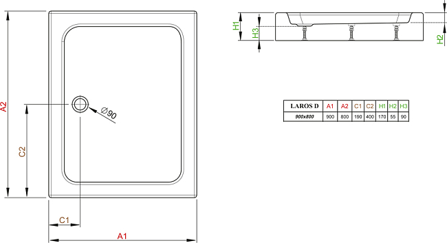 Поддон для душа Radaway Laros D80x90