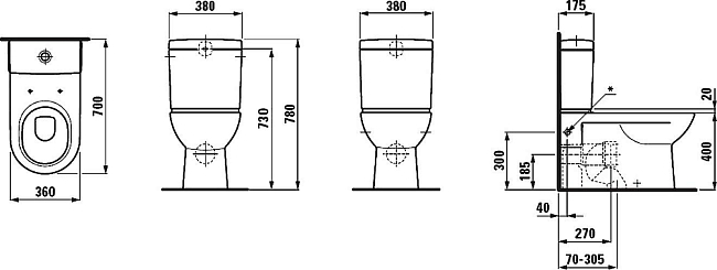 Унитаз-компакт Laufen Pro 2495.8.000.000.1 с бачком .2695.3.000.291.1