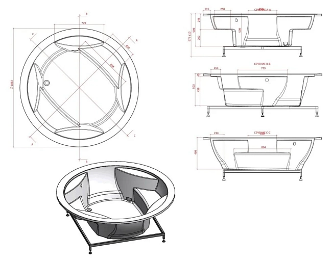 Ванна из искуственного камня Astra-Form Аврора 185х185 1010038 белый