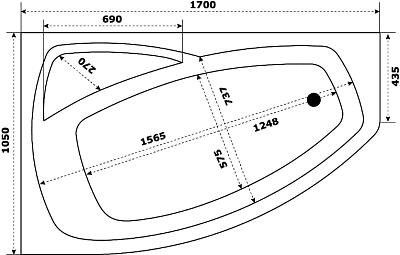 Акриловая ванна STWORKI Монтре L 170x105 см, угловая, с каркасом, асимметричная