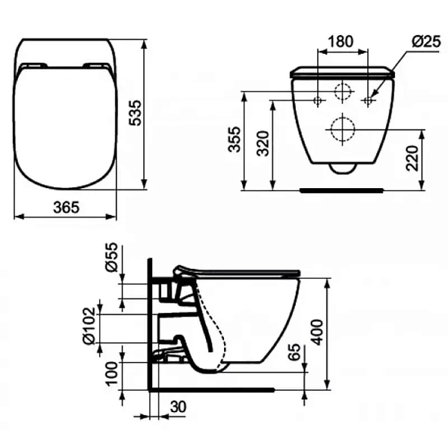 Инсталляция Ideal Standard Prosys Eco Frame M с безободковым унитазом Ideal Standard Tesi Aquablade T007901, крышка микролифт, E233267/T007901/T352701