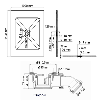 Душевой поддон WasserKRAFT Main 41T37 140х100
