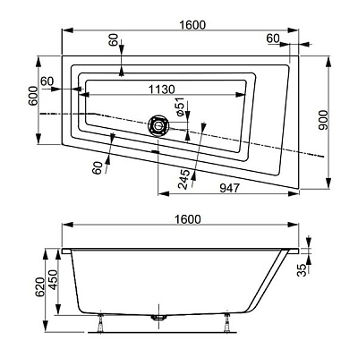 Ванна акриловая Vagnerplast Cavallo 160х90 VPBA169CAV3LX-04 белый