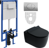 Комплект Унитаз подвесной STWORKI Ноттвиль SETK3104-2616 безободковый, с микролифтом, черный + Инсталляция + Кнопка 230823 хром матовый