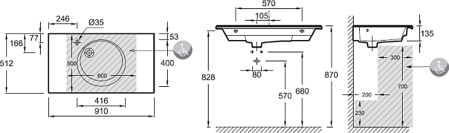 Раковина 91 см Jacob Delafon Odeon Rive Gauche EXAV112-00, белый