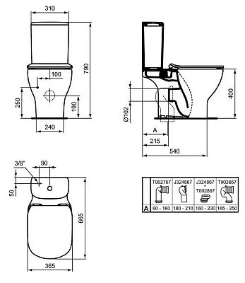 Напольный унитаз Ideal Standard Tesi T0087V1/T3568V1 Silk White AquaBlade, белый матовый, без сиденья