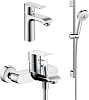 Комплект для ванной Смеситель Hansgrohe Metris 31480000 + Смеситель Hansgrohe Metris 31080000 + Душевой гарнитур Hansgrohe Crometta 26650400