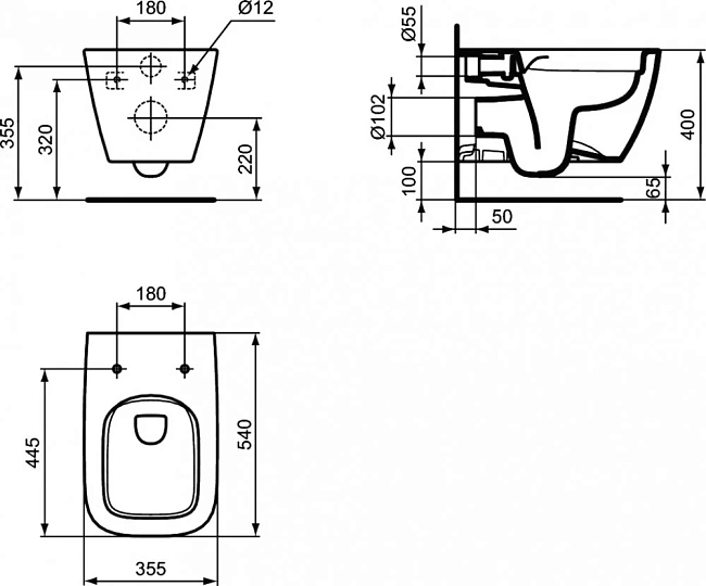 Инсталляция Ideal Standard Prosys IP001401 с кнопкой, с унитазом Ideal Standard i.life B RimLS+, сиденье микролифт, комплект