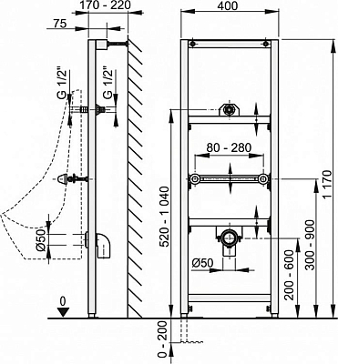 Инсталляция для писсуара AlcaPlast A107/1200