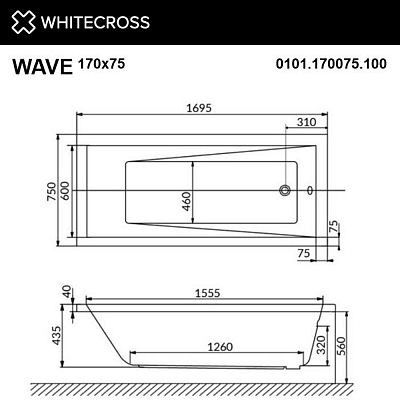 Акриловая ванна Whitecross Wave 170x75 0101.170075.100.RELAX.WH белый
