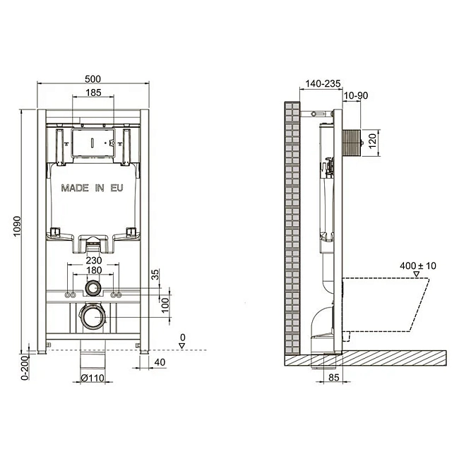 Инсталляция Jacob Delafon с безободковым унитазом Jacob Delafon Struktura EDE102-00, клавиша хром, комплект