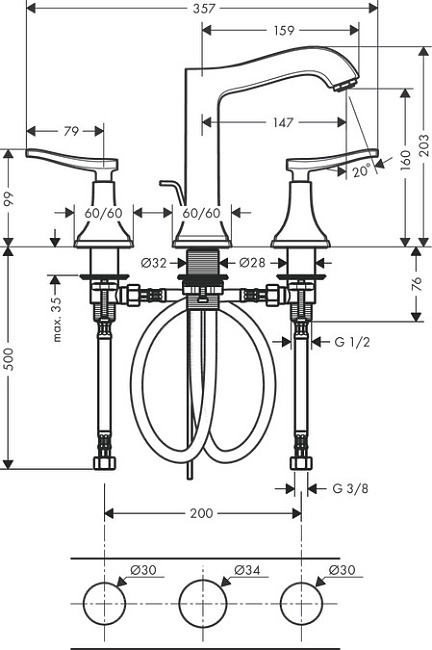 Смеситель для раковины Hansgrohe Metropol Classic 31331090, хром золото