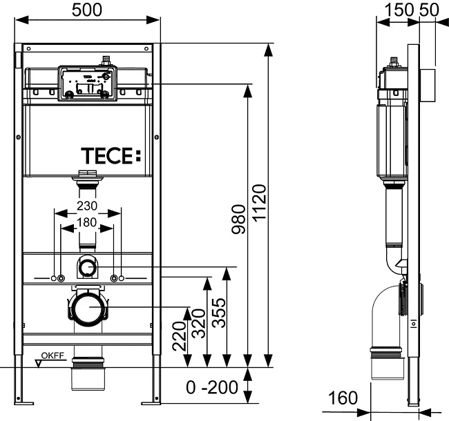 Инсталляции для унитаза TECEbase K440403 с унитазом Vitra Sento 7748B083-0101, крышка микролифт, цвет черный матовый, комплект