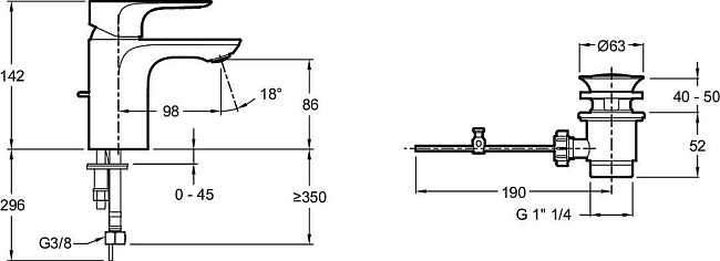 Смеситель для раковины Jacob Delafon Aleo E98332-4-CP, хром