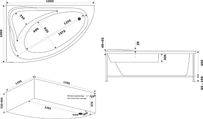 Акриловая ванна Bas Милан 170x110 В 00061 левая с каркасом, белый