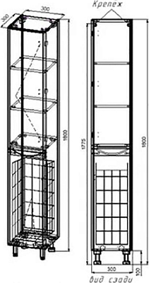 Шкаф-пенал Style Line Бергамо 30 СС-00002330, правый, серый