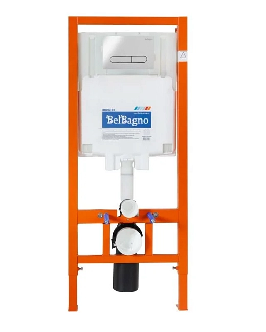 Инсталляция BelBagno с безободковым унитазом BelBagno Sfera-R BB046CHR, сиденье микролифт, клавиша хром, комплект