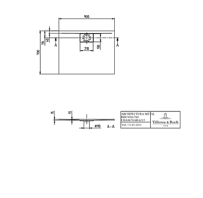 Поддон для душа Villeroy & Boch Architectura 90х70 UDA9070ARA215V-01 белый
