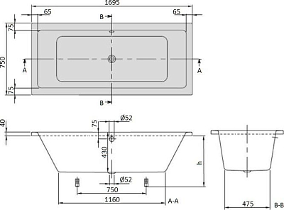 Акриловая ванна Villeroy & Boch Targa Plus 170х75 см UBA170NES2V01+U99740000, белый Alpin